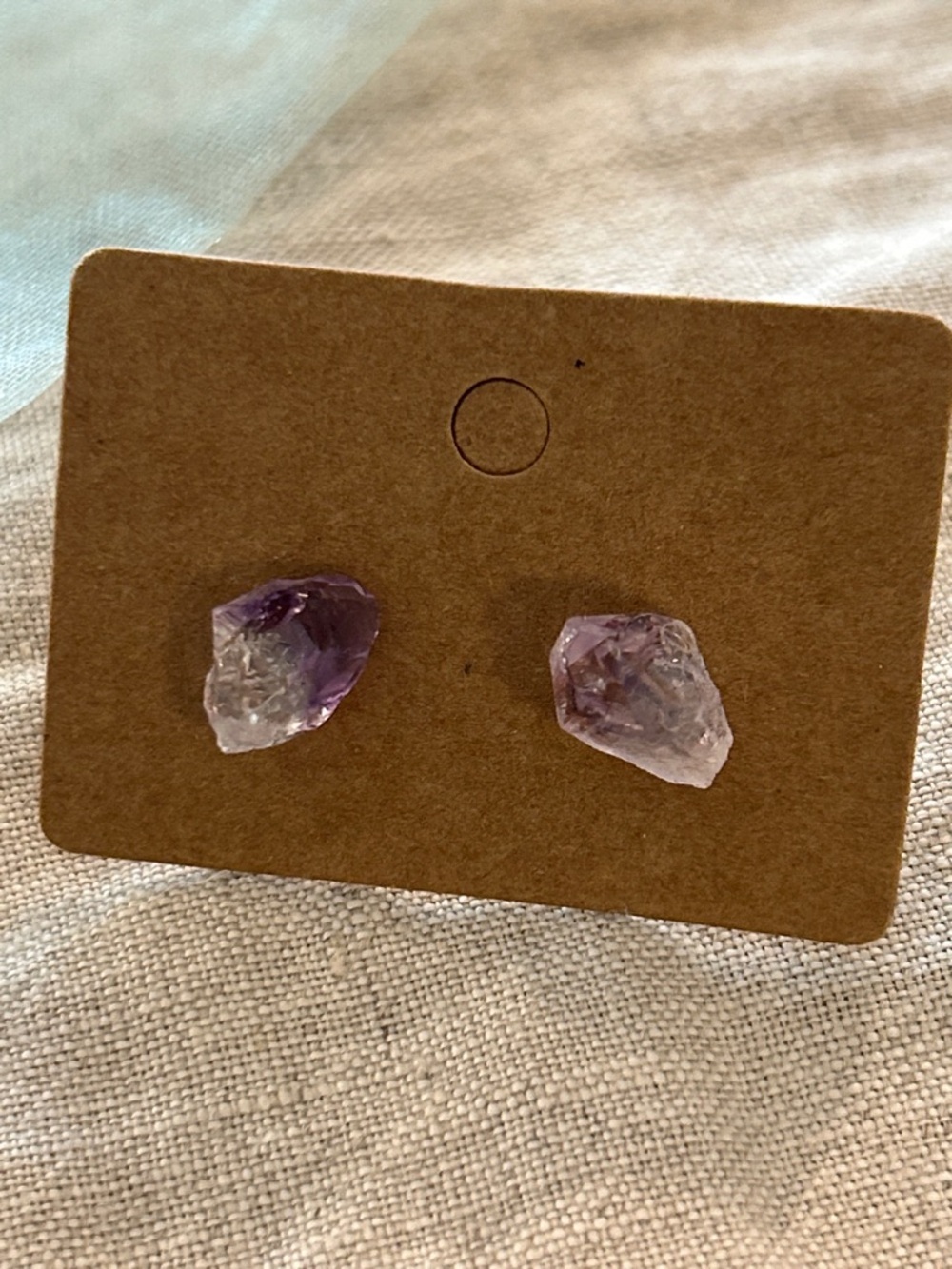 Raw Amethyst Stud Earrings - Purple Crystal Women Jewelry